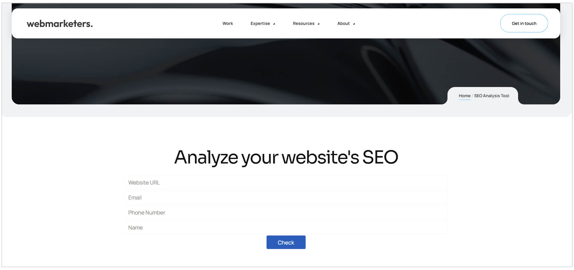 Formulario de inserción de Webmarketers